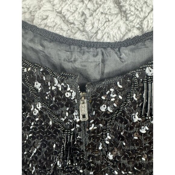 Macys Sequin & Bead Sleeveless Top Vintage Size 36 100% Wool 100% Rayon Black - Picture 4 of 9